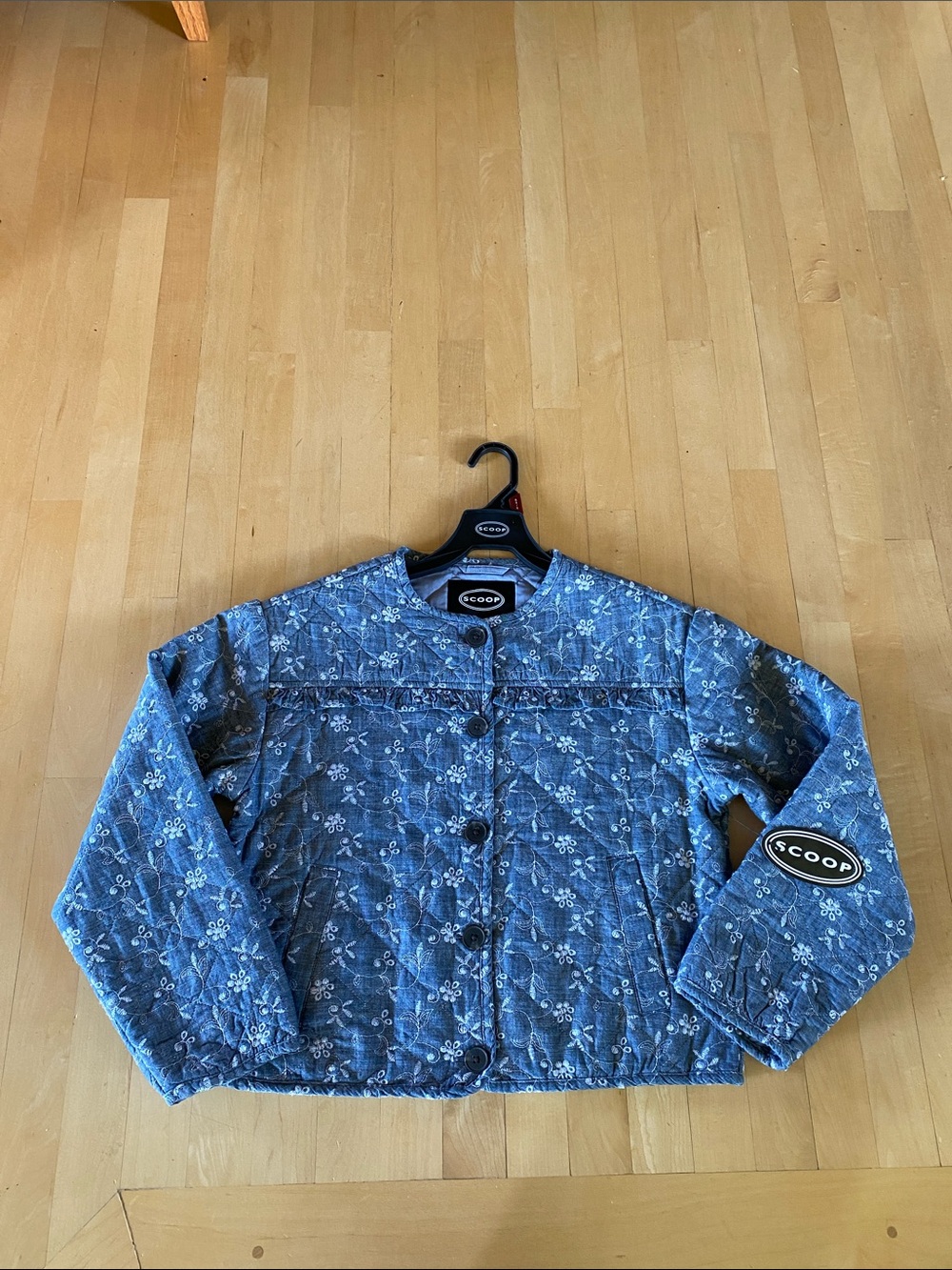 Scoop Floral Quilted Denim Jacket - Blue